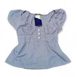 Brandy Melville NWT Blue Striped Blair Top Peplum Coquette Baby Doll Blouse OS